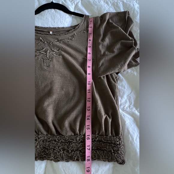 Free People Easy Does It Tee Brown Beaded Top Size Small - Picture 11 of 12